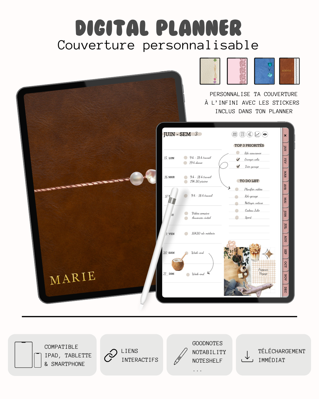 Digital planner non daté (couverture personnalisable)