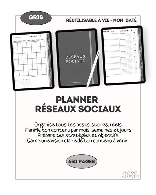 Planner réseaux sociaux (gris)
