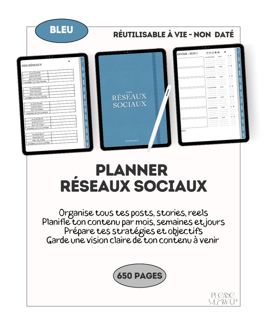 Planner réseaux sociaux (bleu)