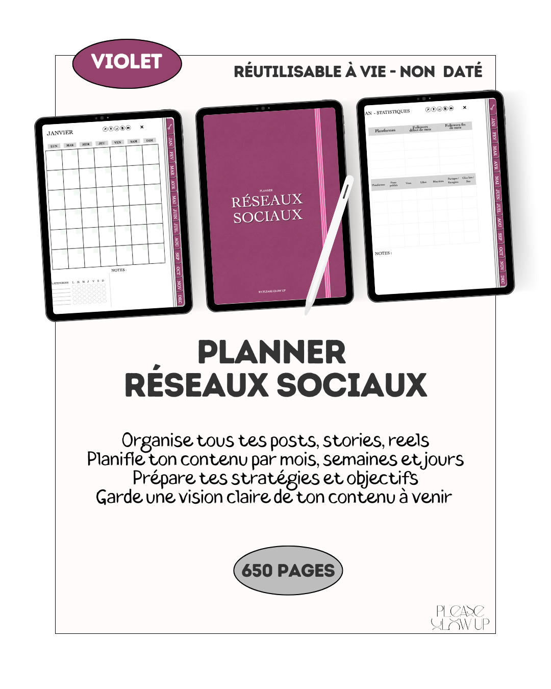 Planner réseaux sociaux (violet)