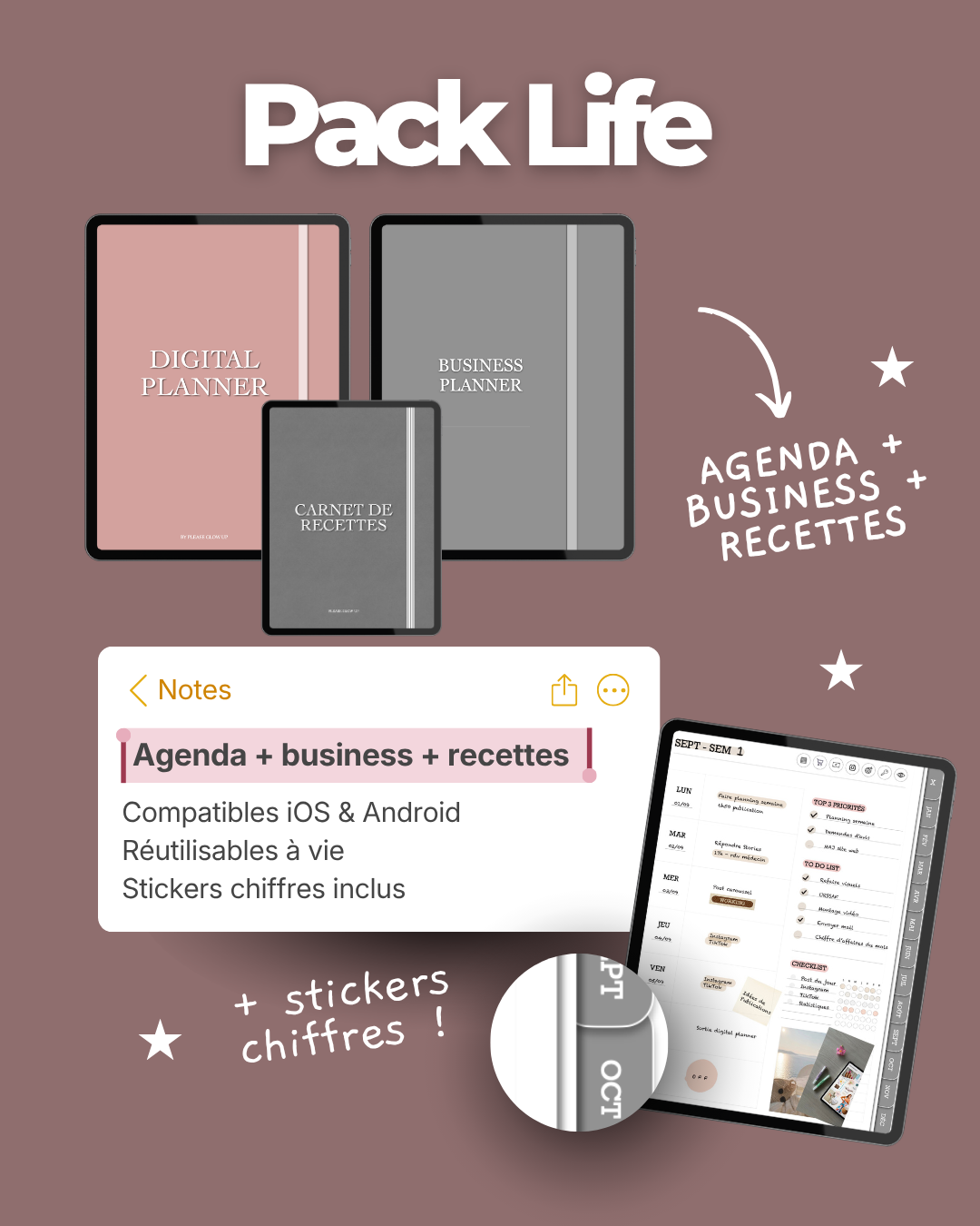 Pack Life / Digital planner + business planner + carnet de recettes