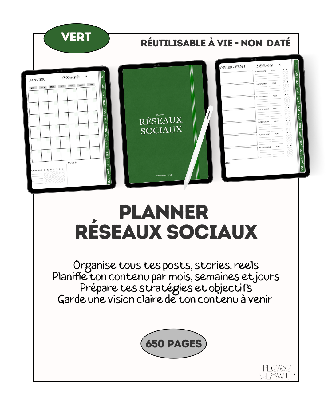 Planner réseaux sociaux (vert)