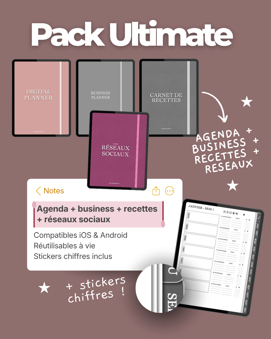 Pack Ultimate / Digital planner + carnet de recettes + business planner + planner réseaux sociaux