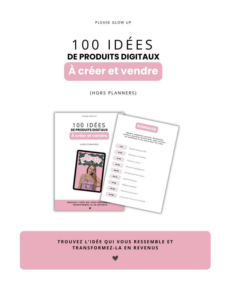 100 idées de produits digitaux rentables à créer et vendre (hors planners)