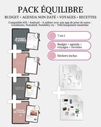 Pack équilibre - Budget + agenda + voyages + recettes + stickers
