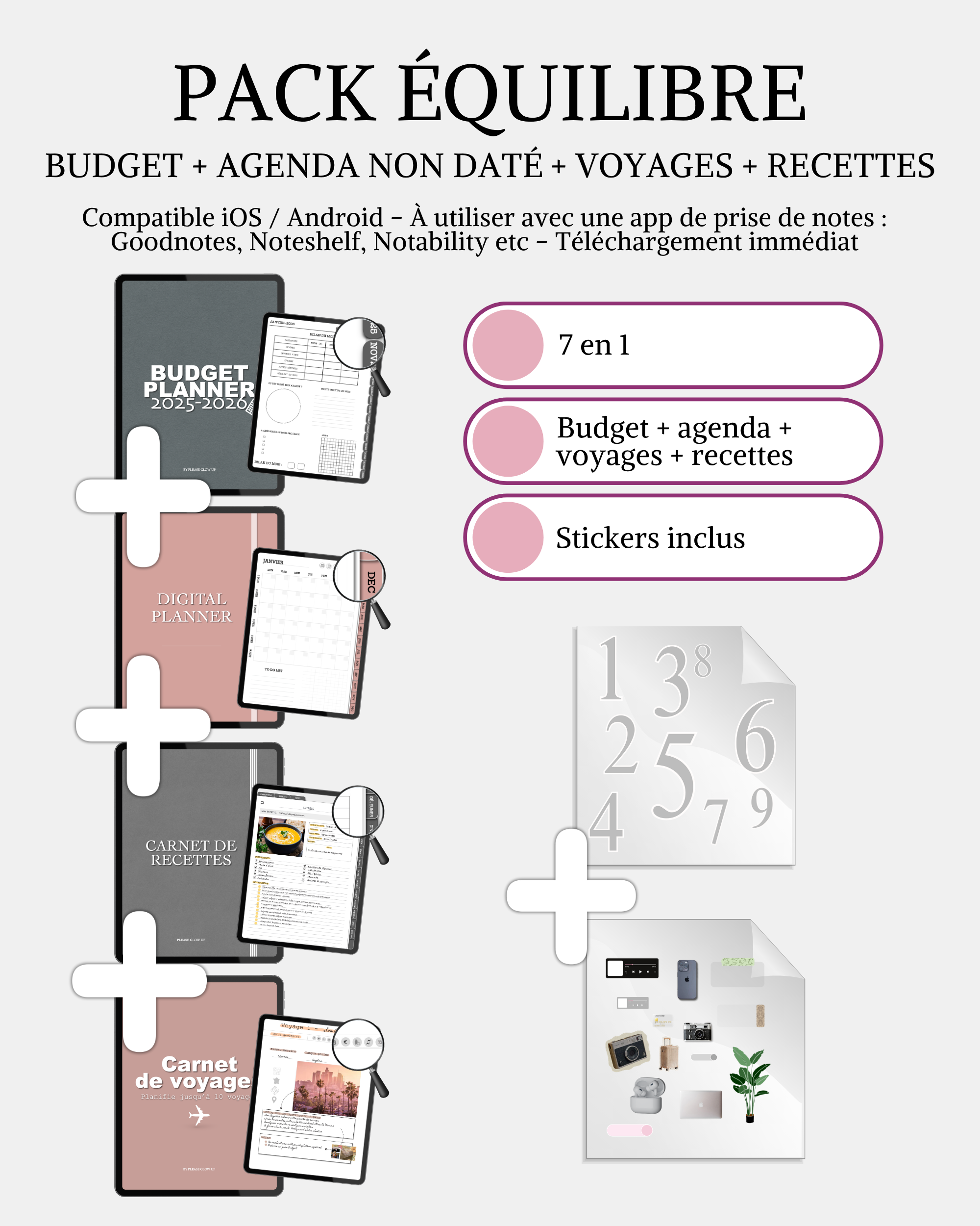 Pack équilibre - Budget + agenda + voyages + recettes + stickers